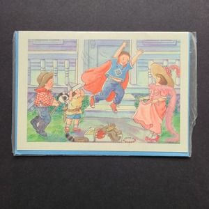 5/$12 NOS Notecard Gibson Back Home Friends Kids Dress Up Friendship Playing